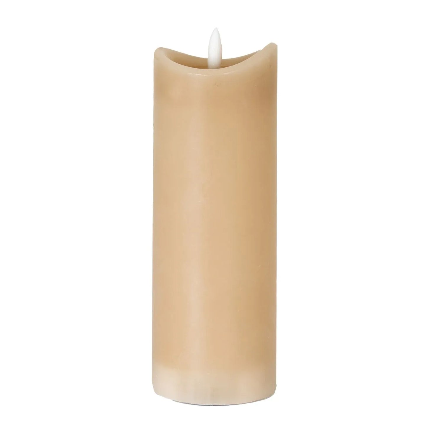 Extra-Tall Beige Taupe Melted-Effect Real Wax LED Flameless Pillar Candle with Realistic Flickering Flame – Battery Operated Decorative Light 20x7x7cm | Click Style