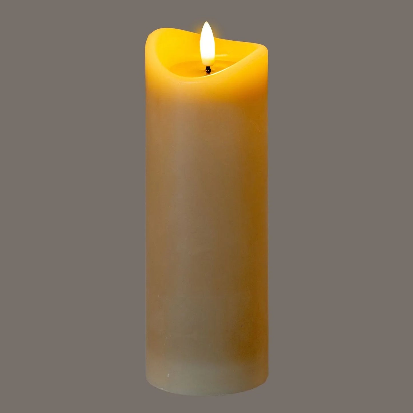 Extra-Tall Beige Taupe Melted-Effect Real Wax LED Flameless Pillar Candle with Realistic Flickering Flame – Battery Operated Decorative Light 20x7x7cm | Click Style