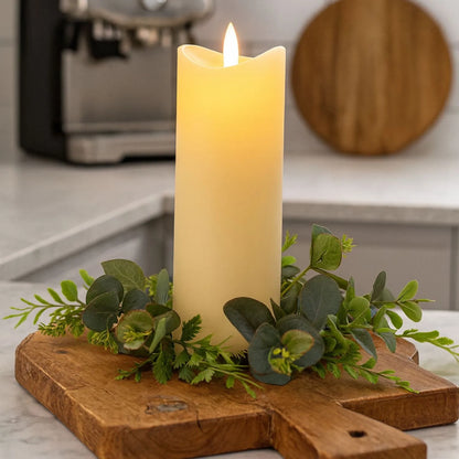 Extra-Tall Cream Melted-Effect Real Wax LED Flameless Pillar Candle with Realistic Flickering Flame – Battery Operated Decorative Light 20x7x7cm | Click Style