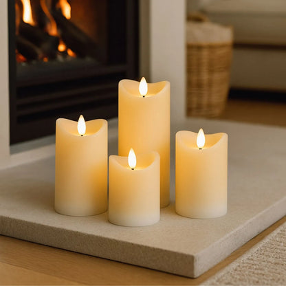 Extra-Tall Cream Melted-Effect Real Wax LED Flameless Pillar Candle with Realistic Flickering Flame – Battery Operated Decorative Light 20x7x7cm | Click Style