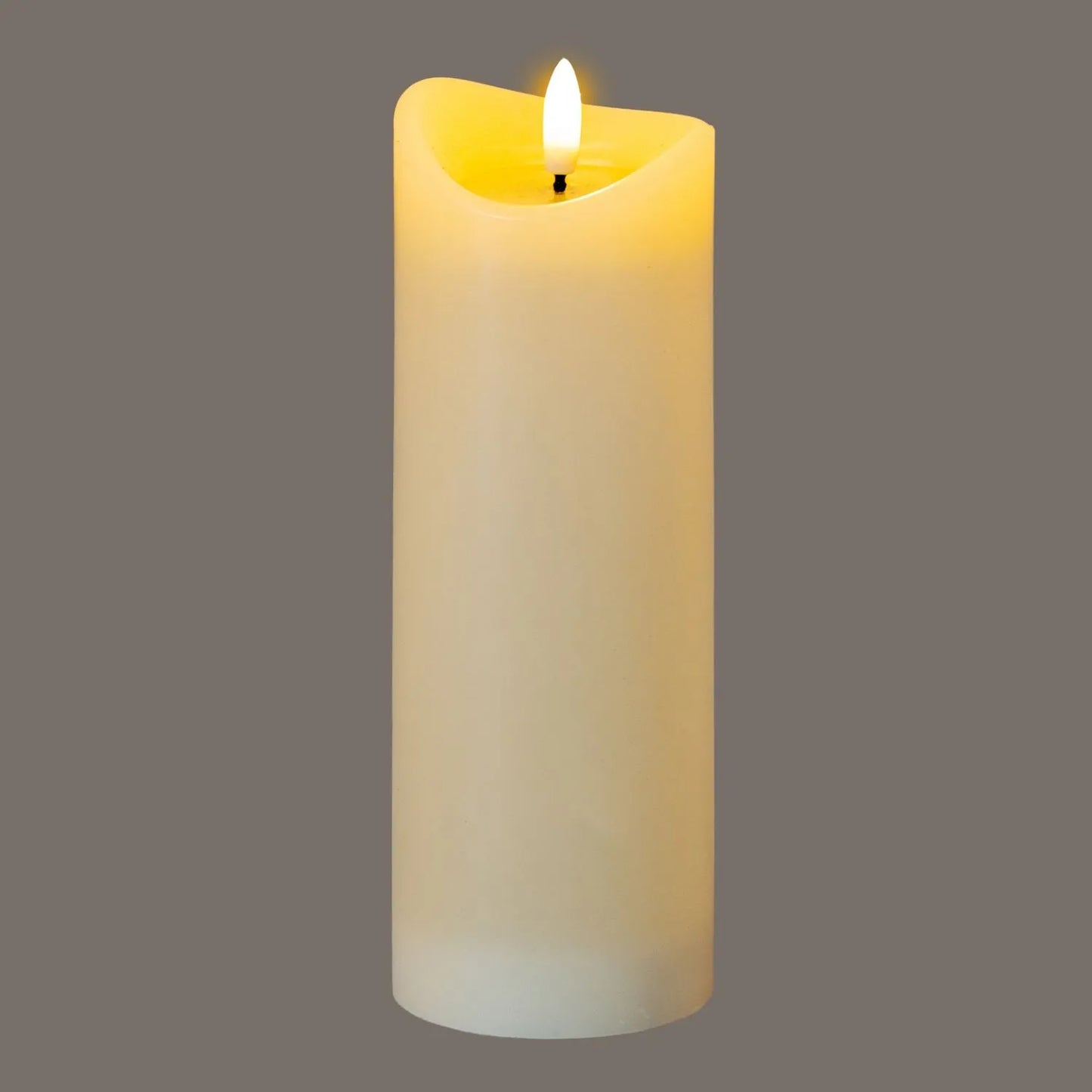 Extra-Tall Cream Melted-Effect Real Wax LED Flameless Pillar Candle with Realistic Flickering Flame – Battery Operated Decorative Light 20x7x7cm | Click Style