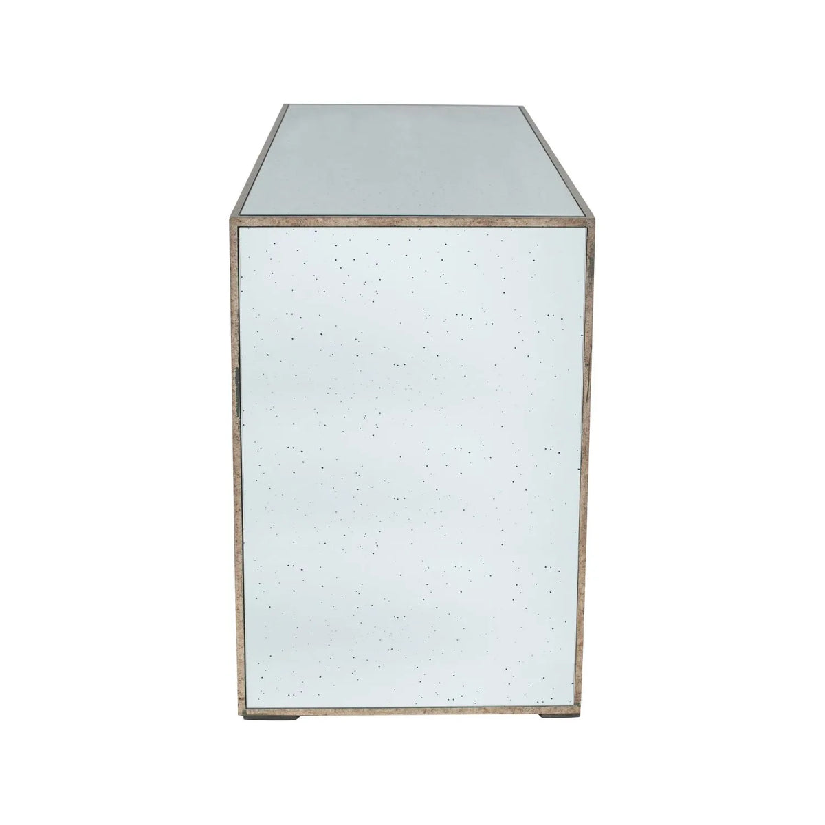 Foxed Mirrored Glass 2 Drawer Console Table Dressing Table & Desk with Grey Velvet Drawers & Gold Handles – Side View | Click Style