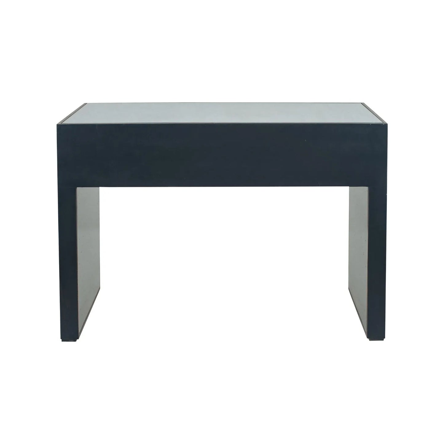 Foxed Mirrored Glass 2 Drawer Console Table Dressing Table & Desk with Grey Velvet Drawers & Gold Handles – Back View | Click Style