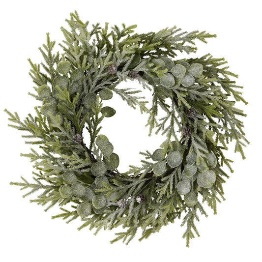 Frosted Eucalyptus & Pine Wreath
with Pine Cones - Click Style