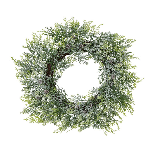 Frosted Pine Wreath with Pine Cones - Click Style