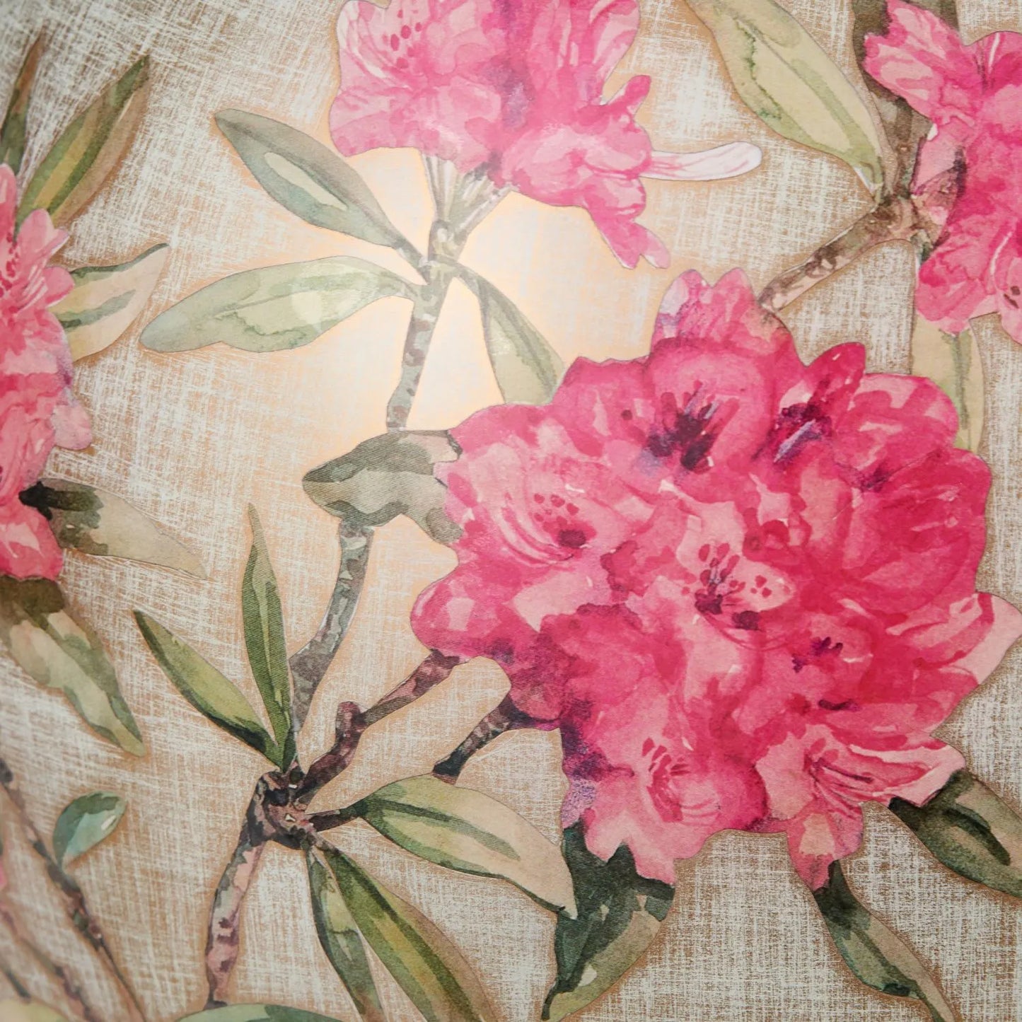 Jenny Worrall Fuchsia Pink Rhododendron & Foliage Warm Champagne & Gold Glass Table Lamp Base with Bulbous Shape & Antique Brass Feet – Handcrafted Luxury Floral Lighting 42x28x28cm | Click Style