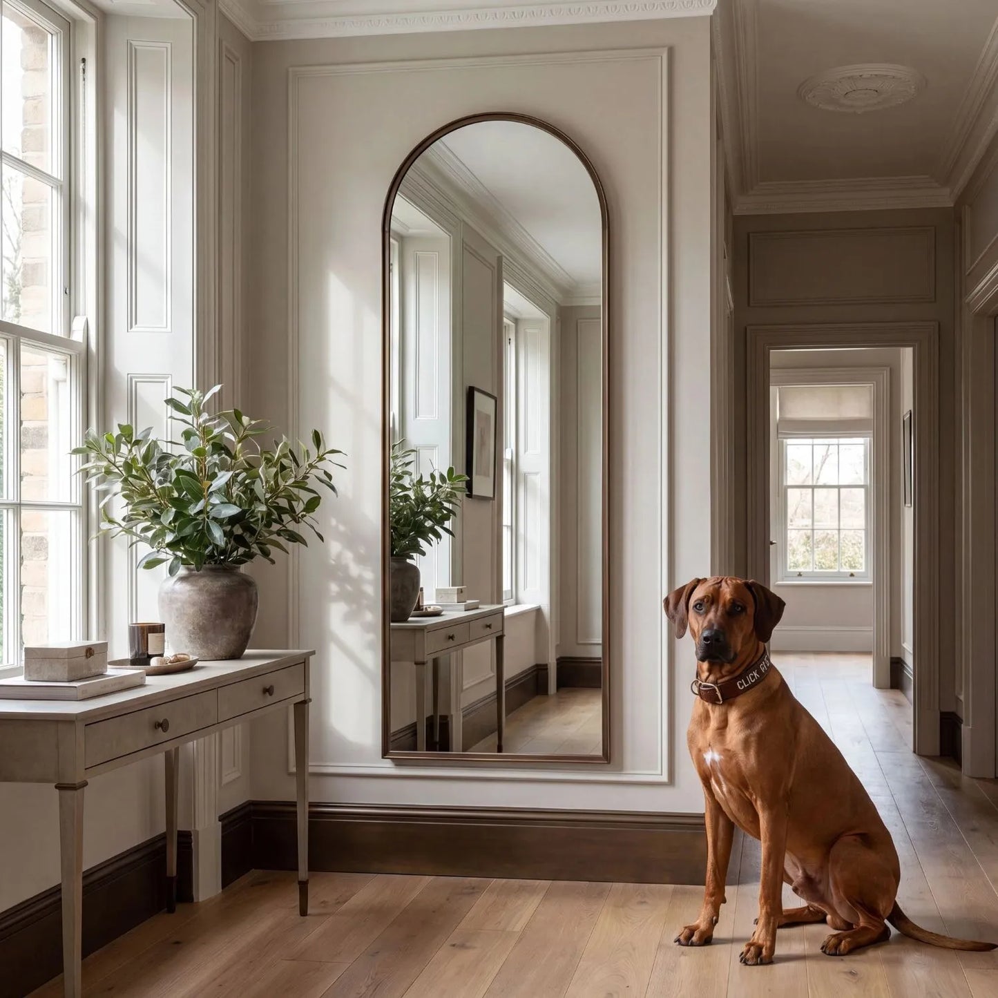 Full Length Aged Bronze Channel Frame Arched Leaner Mirror 170x50.5x4cm Full Body Floor Mirror with Slim Bronze Metal Frame for Bedrooms, Dressing Rooms, Hallways and Living Spaces | Click Style