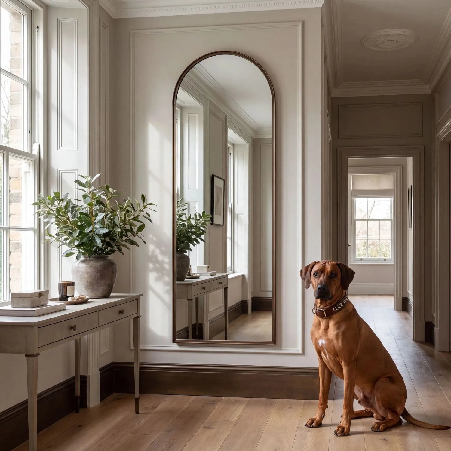 Full Length Aged Bronze Channel Frame Arched Leaner Mirror 170x50.5x4cm Full Body Floor Mirror with Slim Bronze Metal Frame for Bedrooms, Dressing Rooms, Hallways and Living Spaces | Click Style