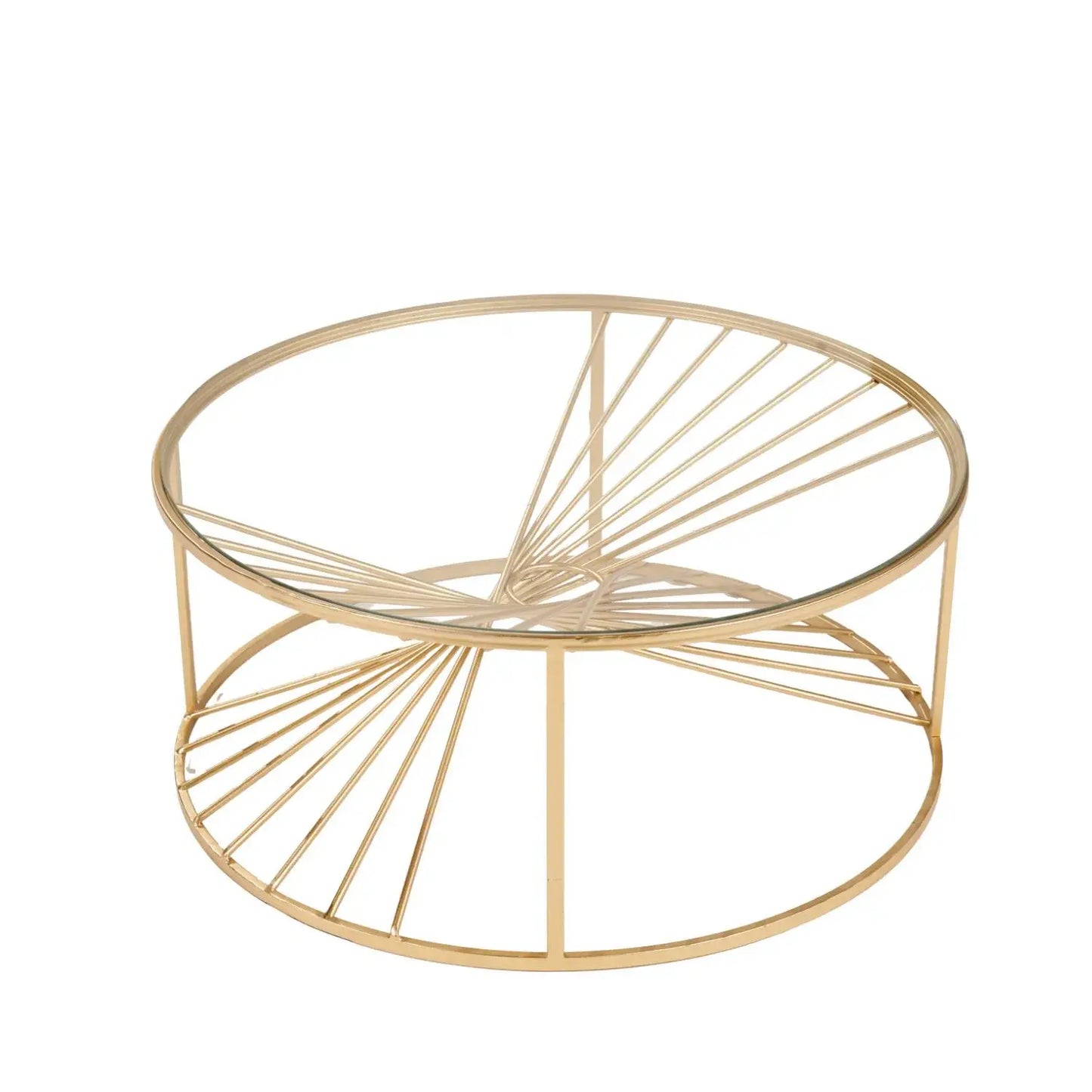 Gold Metal Wire Coffee Table with Glass Top – Modern Round Statement Table 35x80cm - Click Style