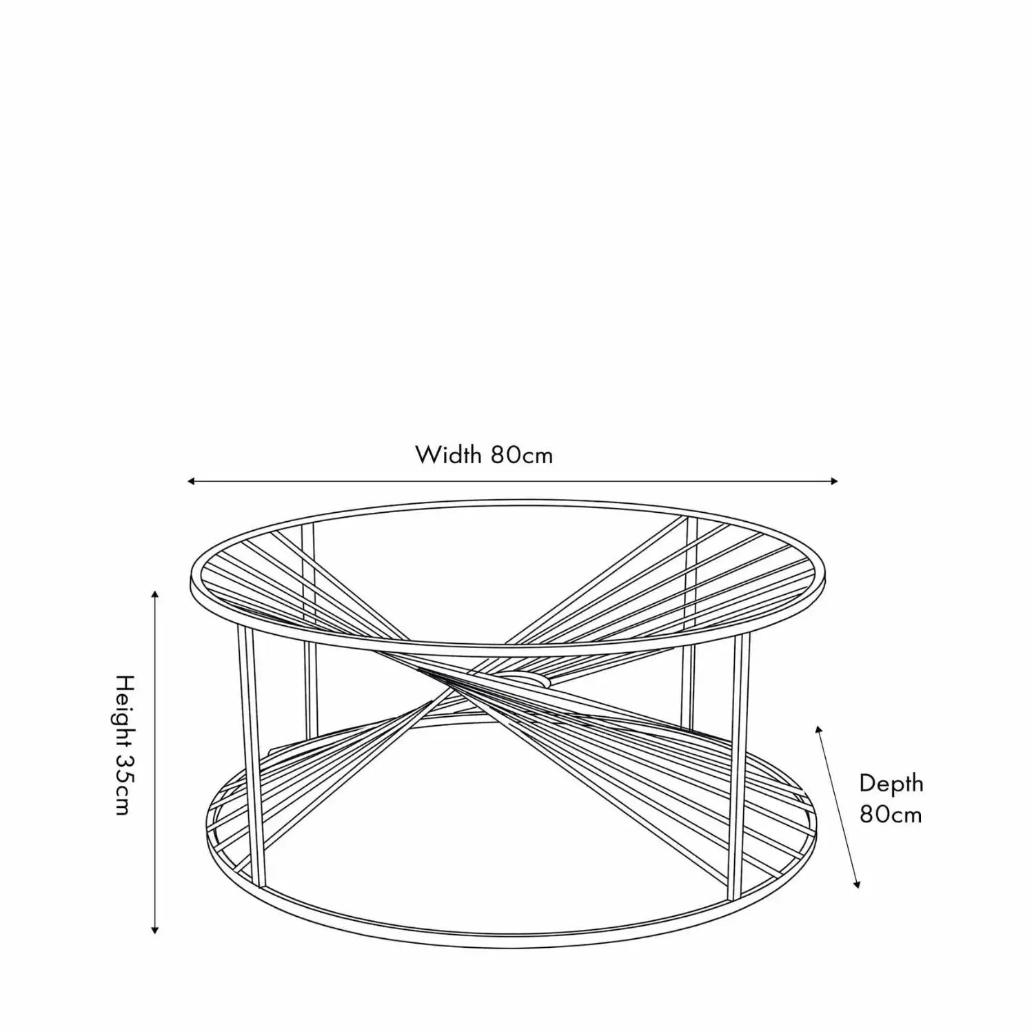 Gold Metal Wire Coffee Table with Glass Top – Modern Round Statement Table Dimensions 35x80cm - Click Style