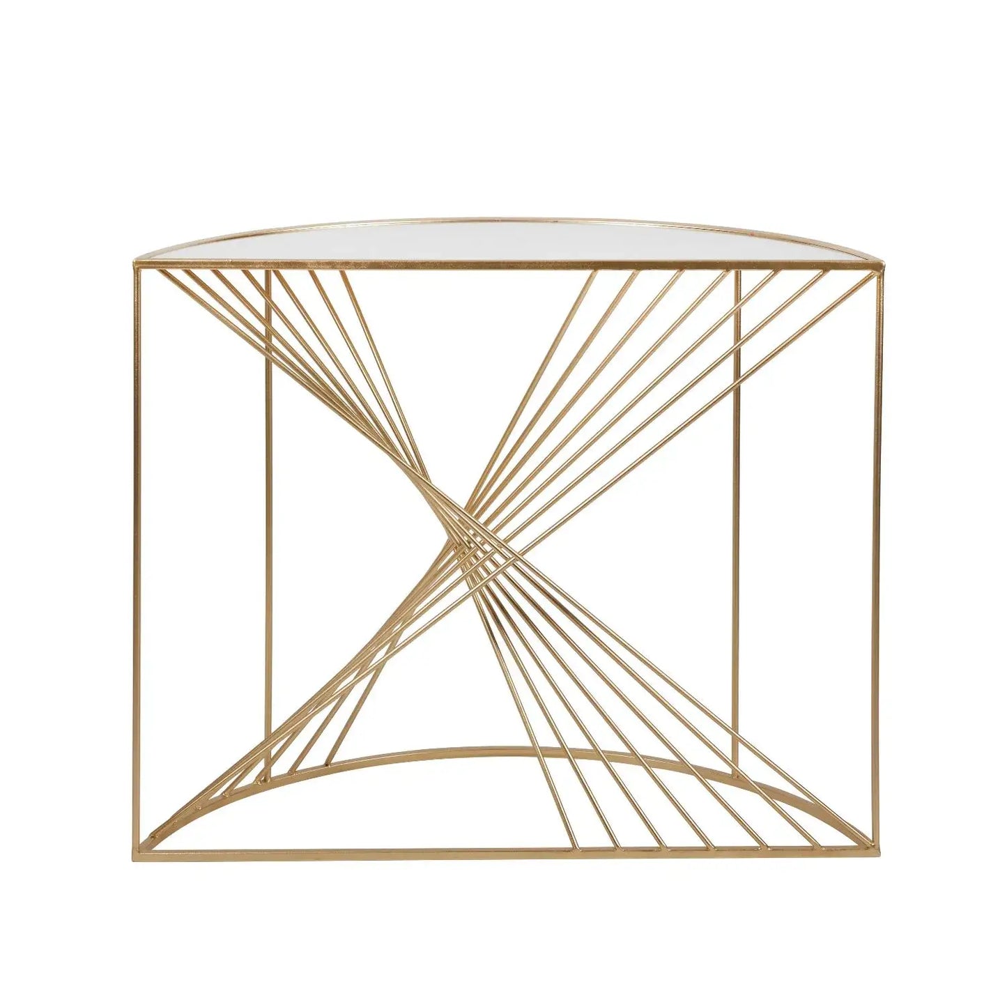 Gold Metal Wire Console Table with Glass Top – Modern Half-Moon Statement Table 80.5x100x40.5cm - Click Style