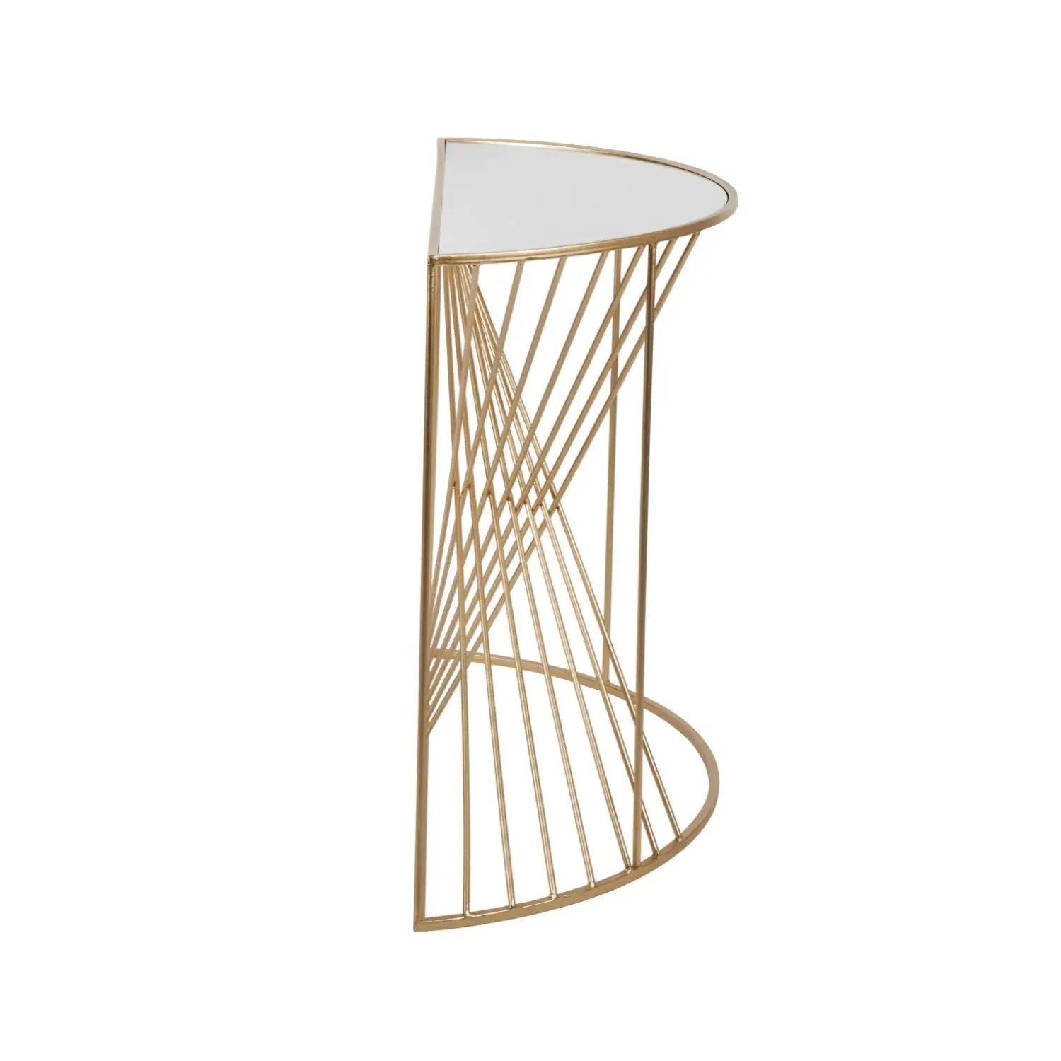 Gold Metal Wire Console Table with Glass Top – Modern Half-Moon Statement Table 80.5x100x40.5cm - Click Style