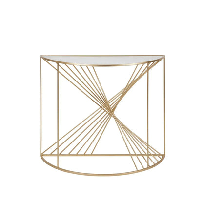 Gold Metal Wire Console Table with Glass Top – Modern Half-Moon Statement Table 80.5x100x40.5cm - Click Style