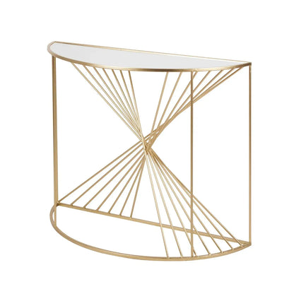 Gold Metal Wire Console Table with Glass Top – Modern Half-Moon Statement Table 80.5x100x40.5cm - Click Style