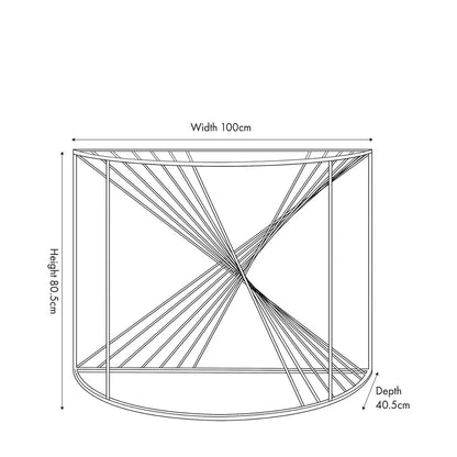 Gold Metal Wire Console Table with Glass Top – Modern Half-Moon Statement Table Dimensions 80.5x100x40.5cm - Click Style
