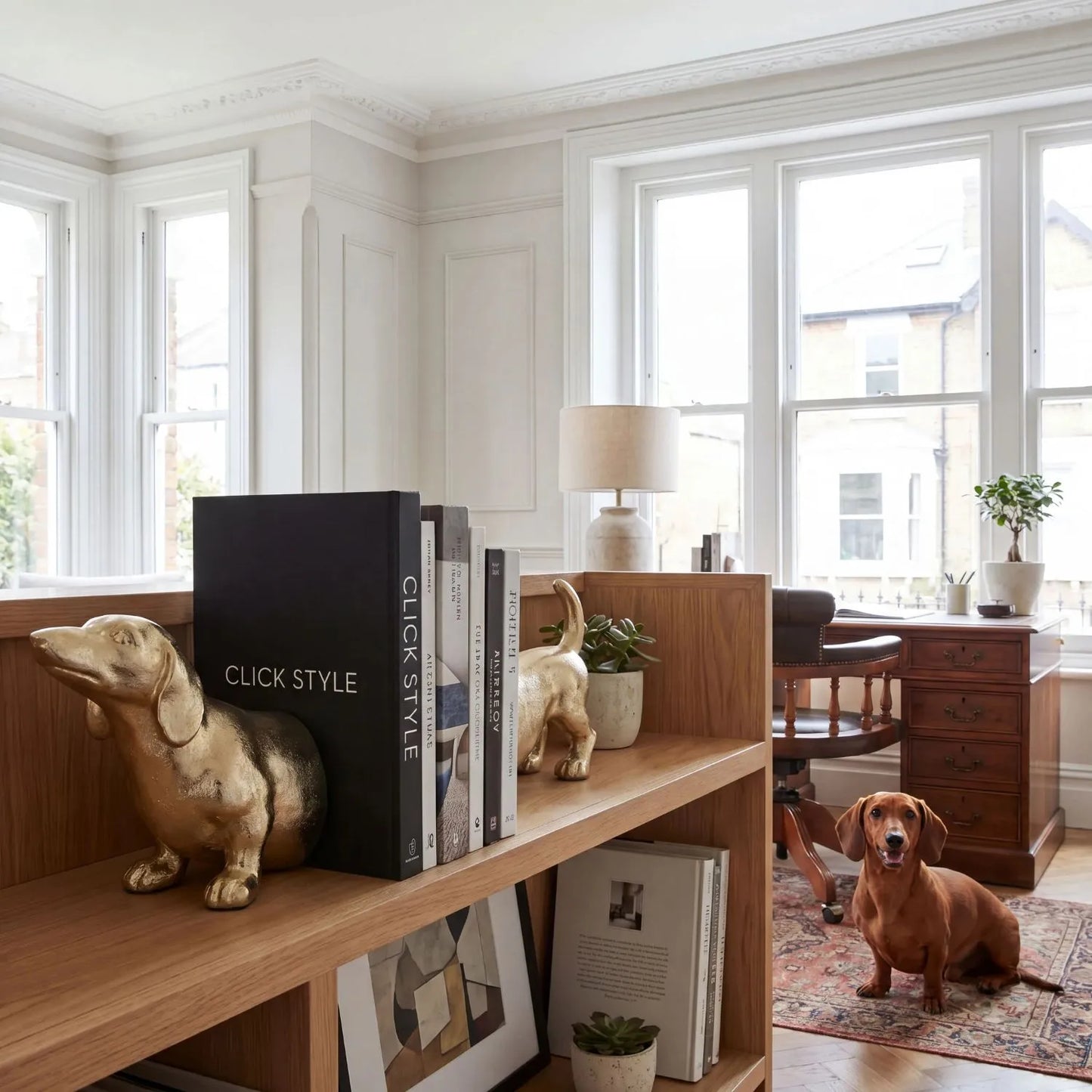 Gold Sausage Dog Bookends with Luxury Gold Finish Aluminium Dachshund Book Ends for Bookshelves Home Offices and Living Rooms | Click Style