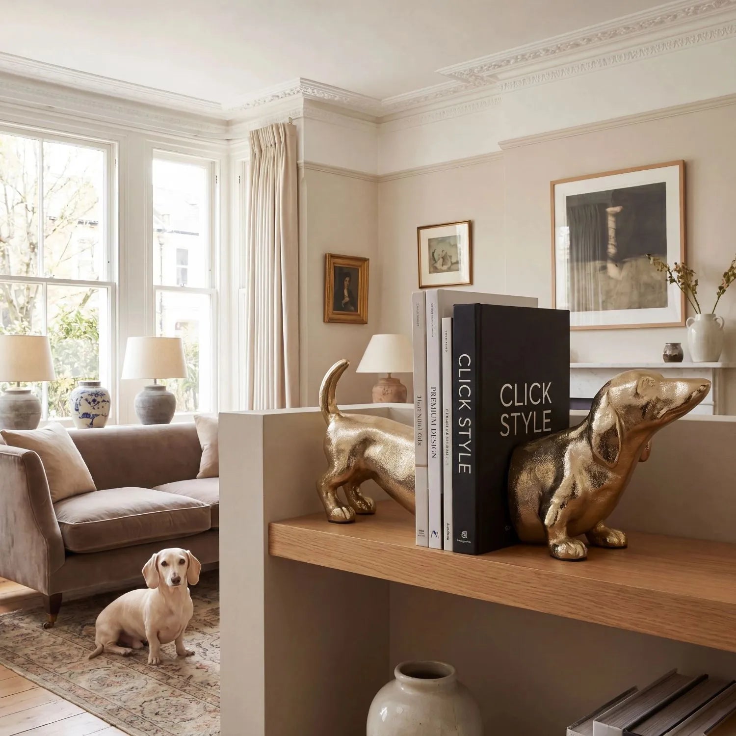 Gold Sausage Dog Bookends with Luxury Gold Finish Aluminium Dachshund Book Ends for Bookshelves Home Offices and Living Rooms | Click Style