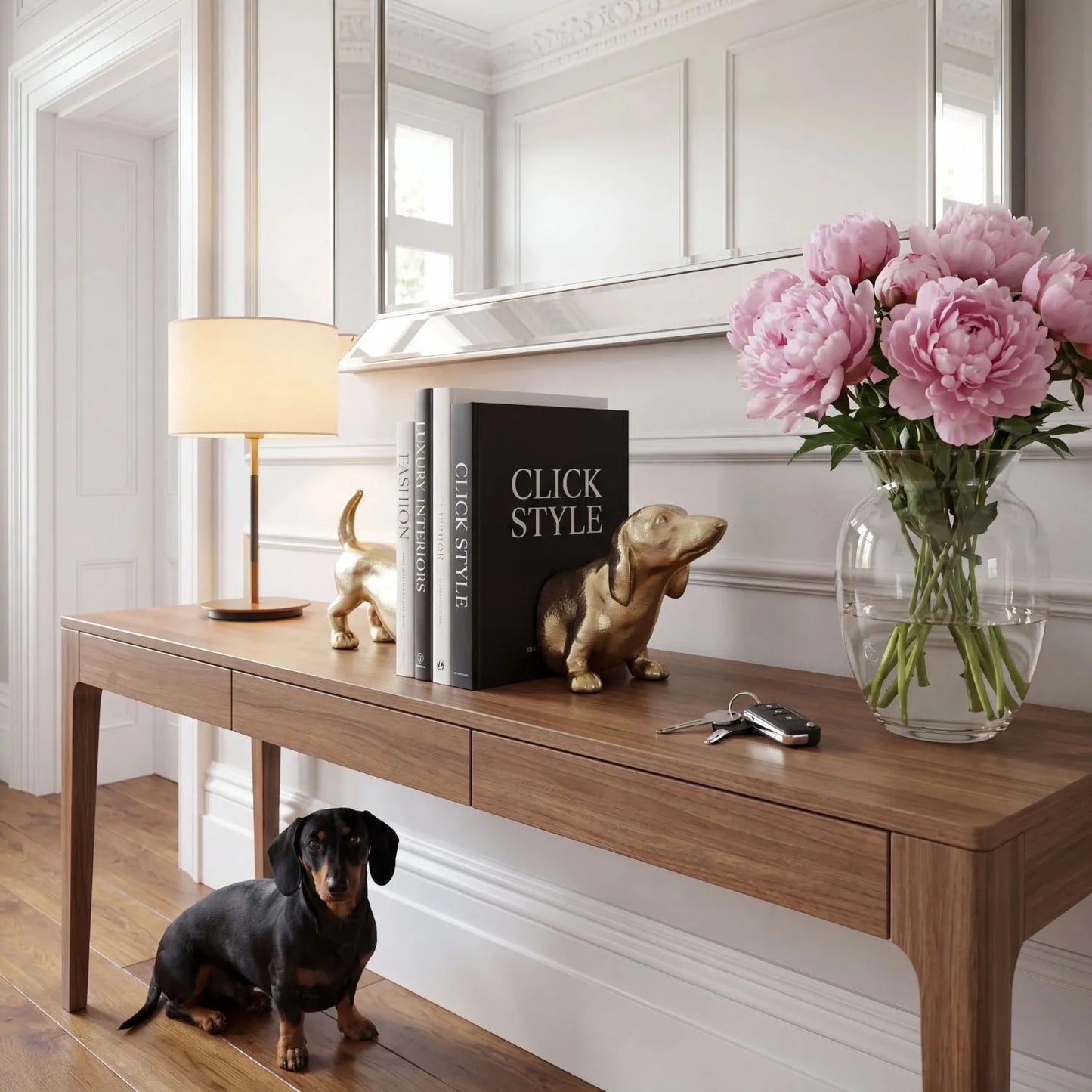 Gold Sausage Dog Bookends with Luxury Gold Finish Aluminium Dachshund Book Ends for Bookshelves Home Offices and Living Rooms | Click Style