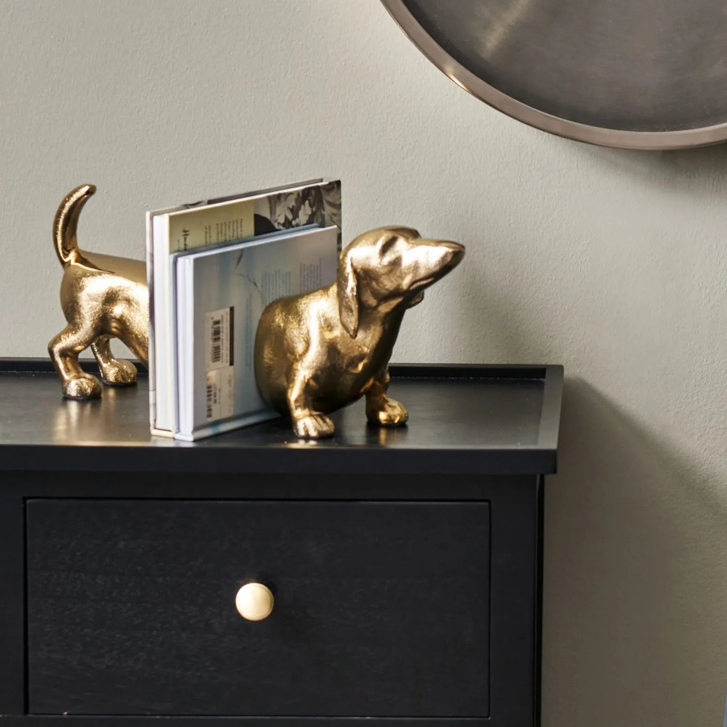 Gold Sausage Dog Bookends - Click Style