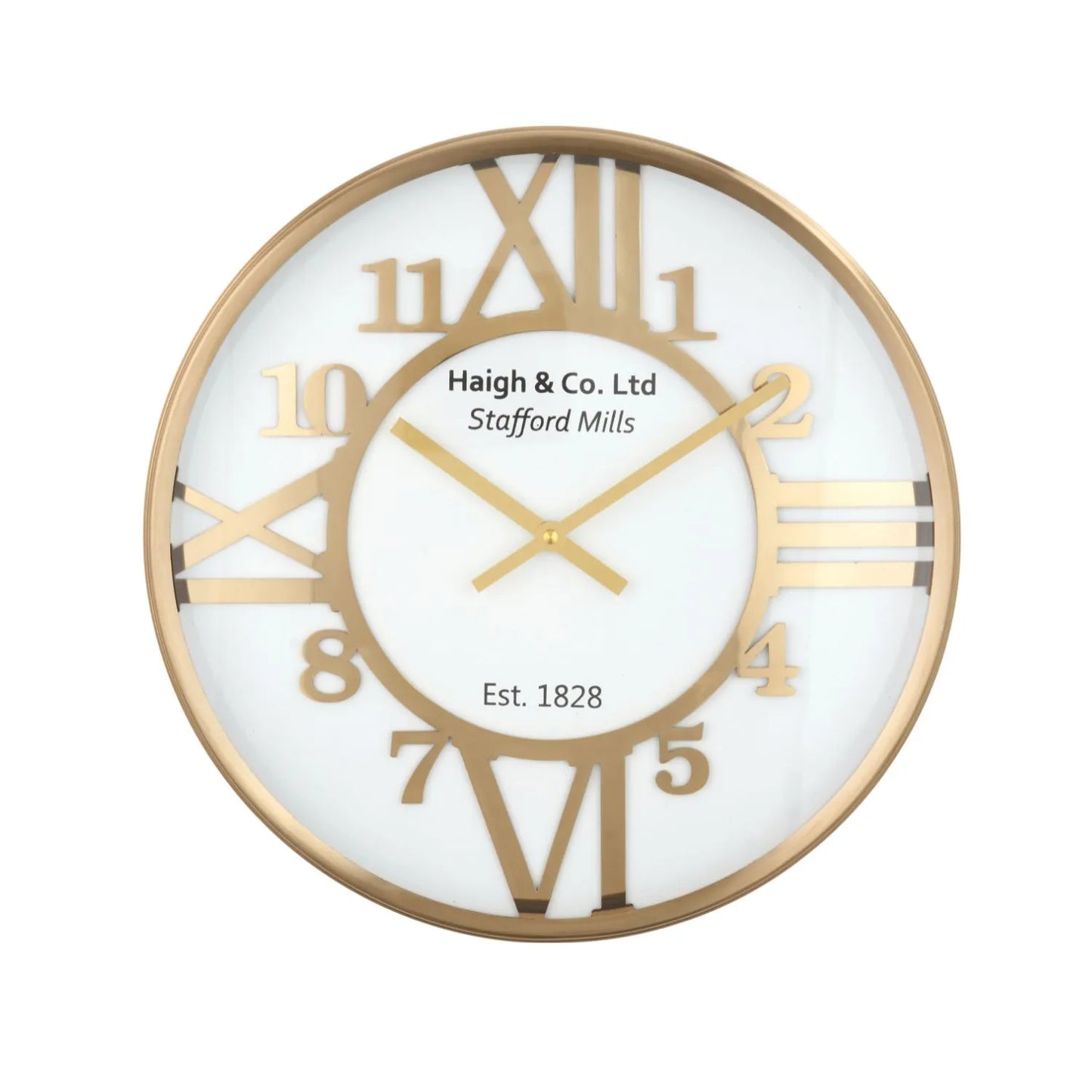 Gold & White Round Metal Wall Clock with Gold Hands Roman & Arabic Numerals 40x6cm - Click Style