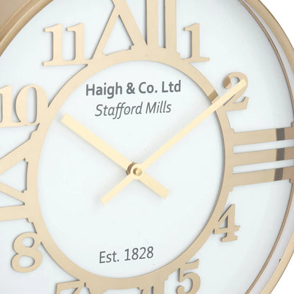 Gold & White Round Metal Wall Clock with Gold Hands Roman & Arabic Numerals 40x6cm - Click Style