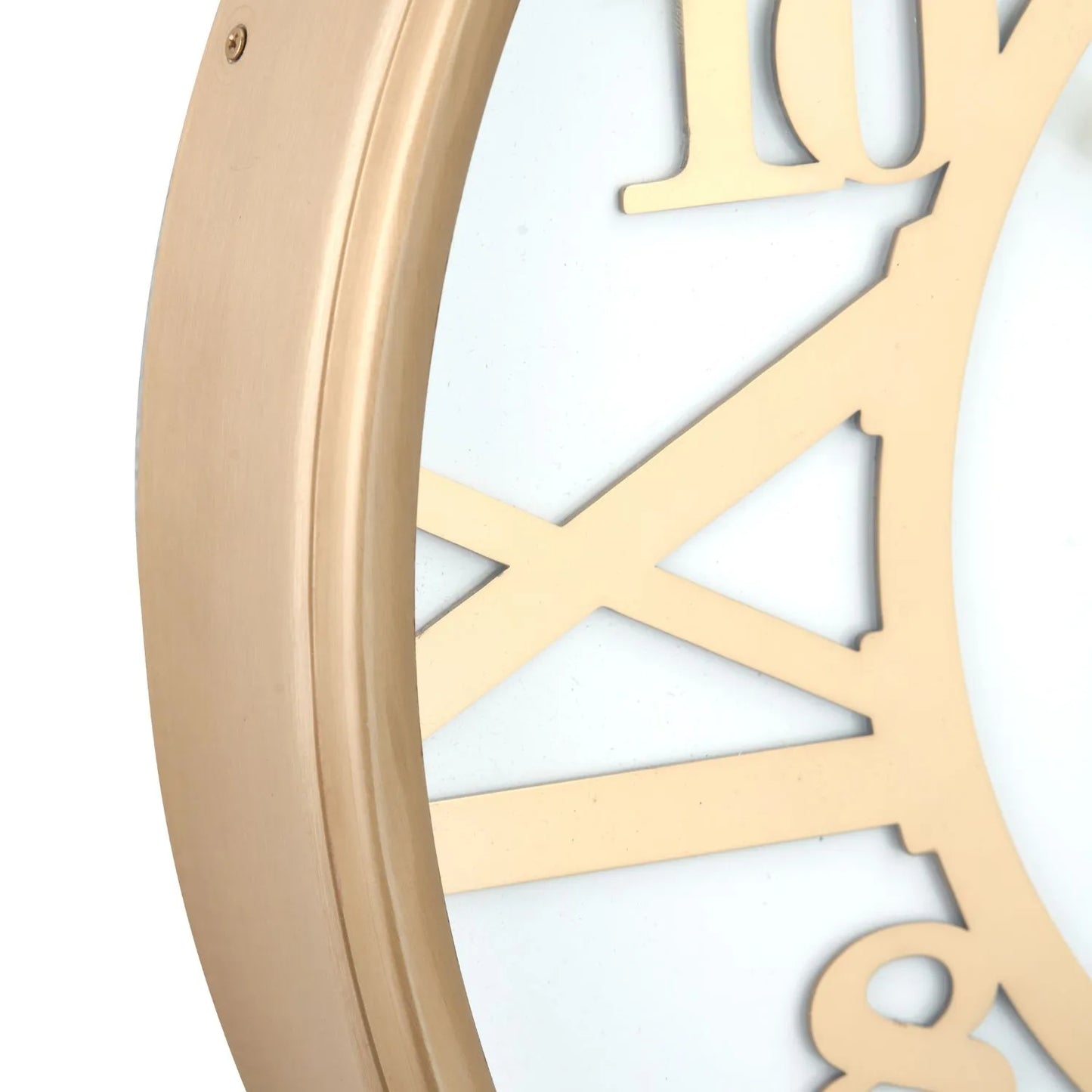 Gold & White Round Metal Wall Clock with Gold Hands Roman & Arabic Numerals 40x6cm - Click Style