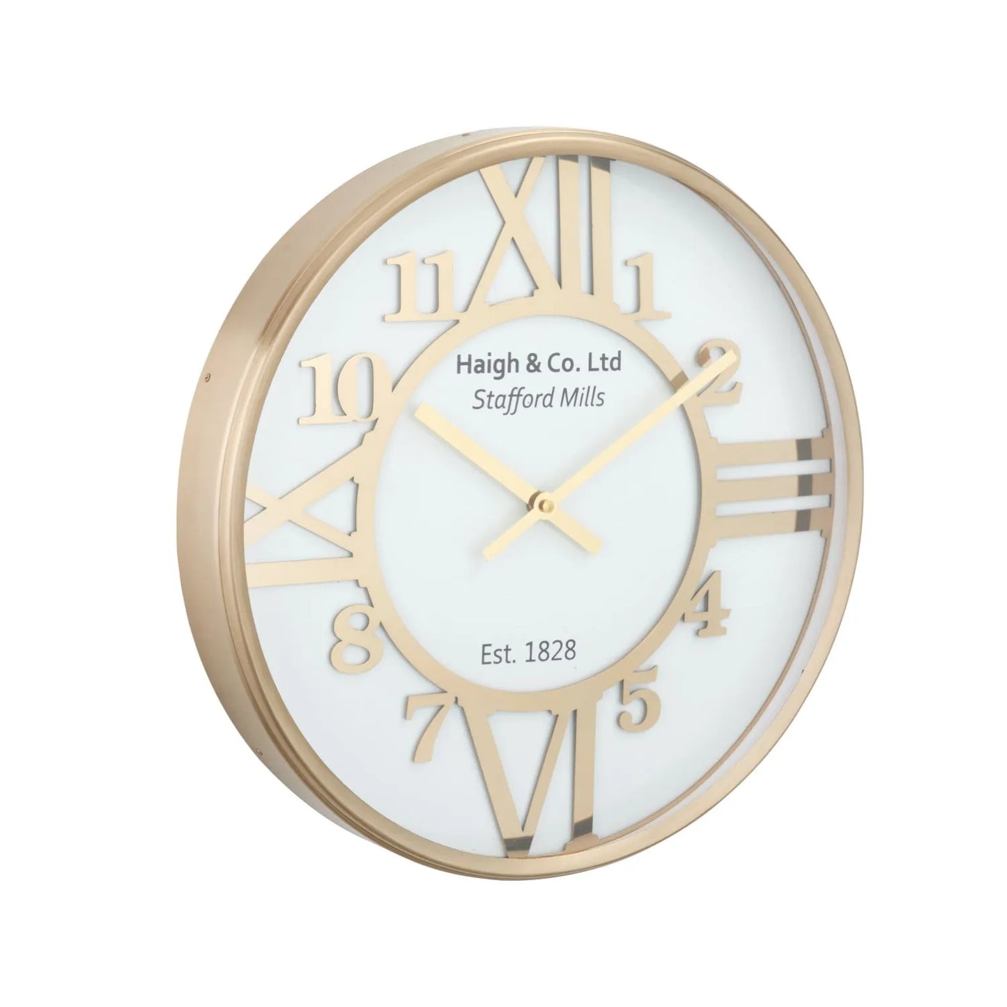 Gold & White Round Metal Wall Clock with Gold Hands Roman & Arabic Numerals 40x6cm - Click Style
