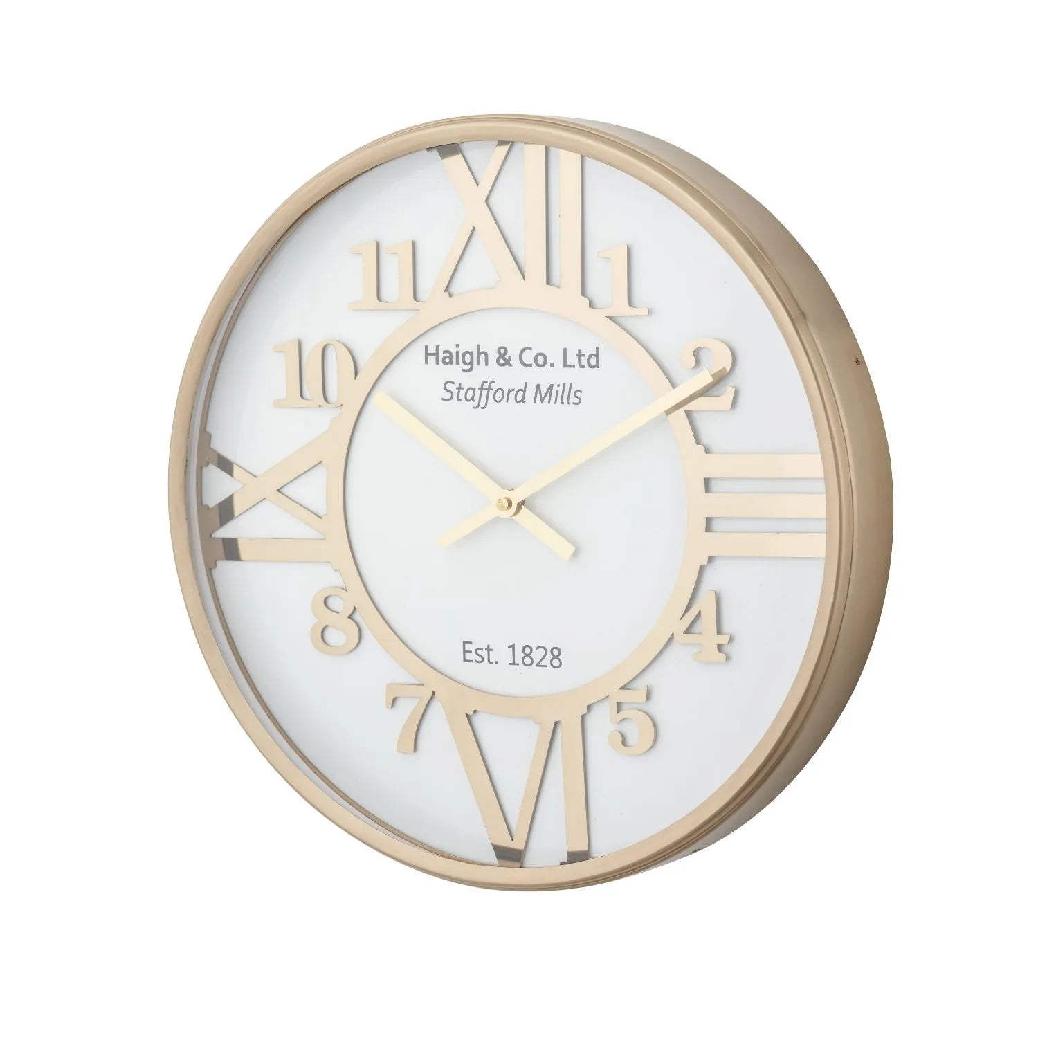 Gold & White Round Metal Wall Clock with Gold Hands Roman & Arabic Numerals 40x6cm - Click Style