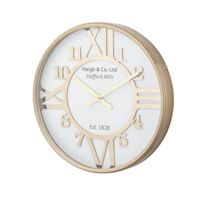 Gold & White Round Metal Wall Clock with Gold Hands Roman & Arabic Numerals 40x6cm - Click Style