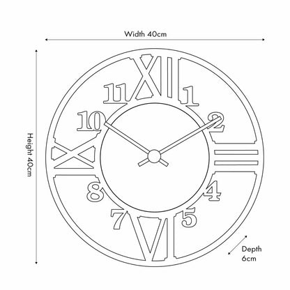 Gold & White Round Metal Wall Clock with Gold Hands Roman & Arabic Numerals Dimensions 40x6cm - Click Style