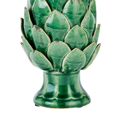 Green Ceramic Artichoke Ornament on Pedestal Stand with Distressed Glaze – Decorative Centrepiece for Home Decor 23x12cm - Click Style