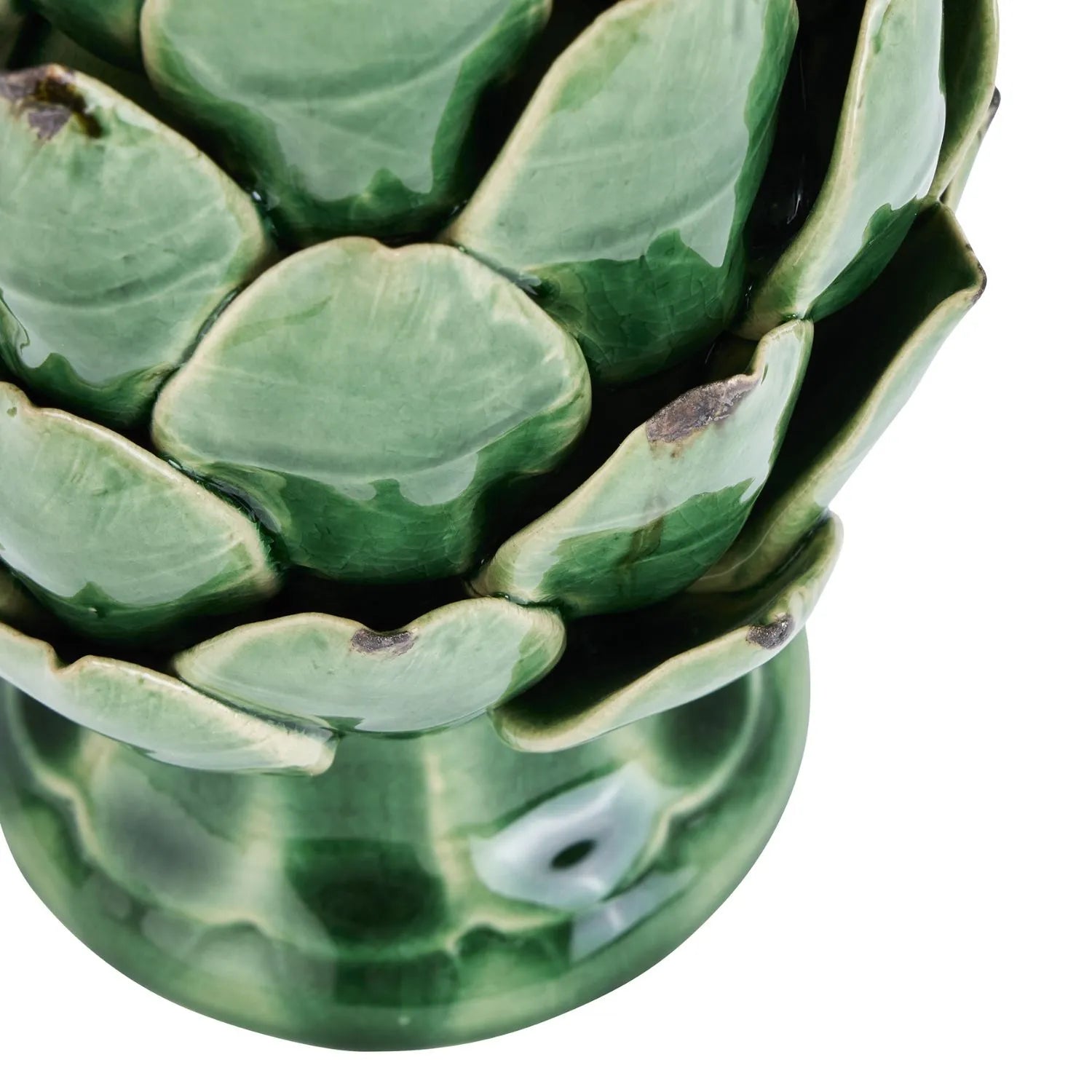 Green Ceramic Artichoke Ornament on Pedestal Stand with Distressed Glaze – Decorative Centrepiece for Home Decor 23x12cm - Click Style