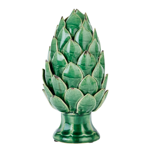 Green Ceramic Artichoke Ornament on Pedestal Stand with Distressed Glaze – Decorative Centrepiece for Home Decor 23x12cm - Click Style