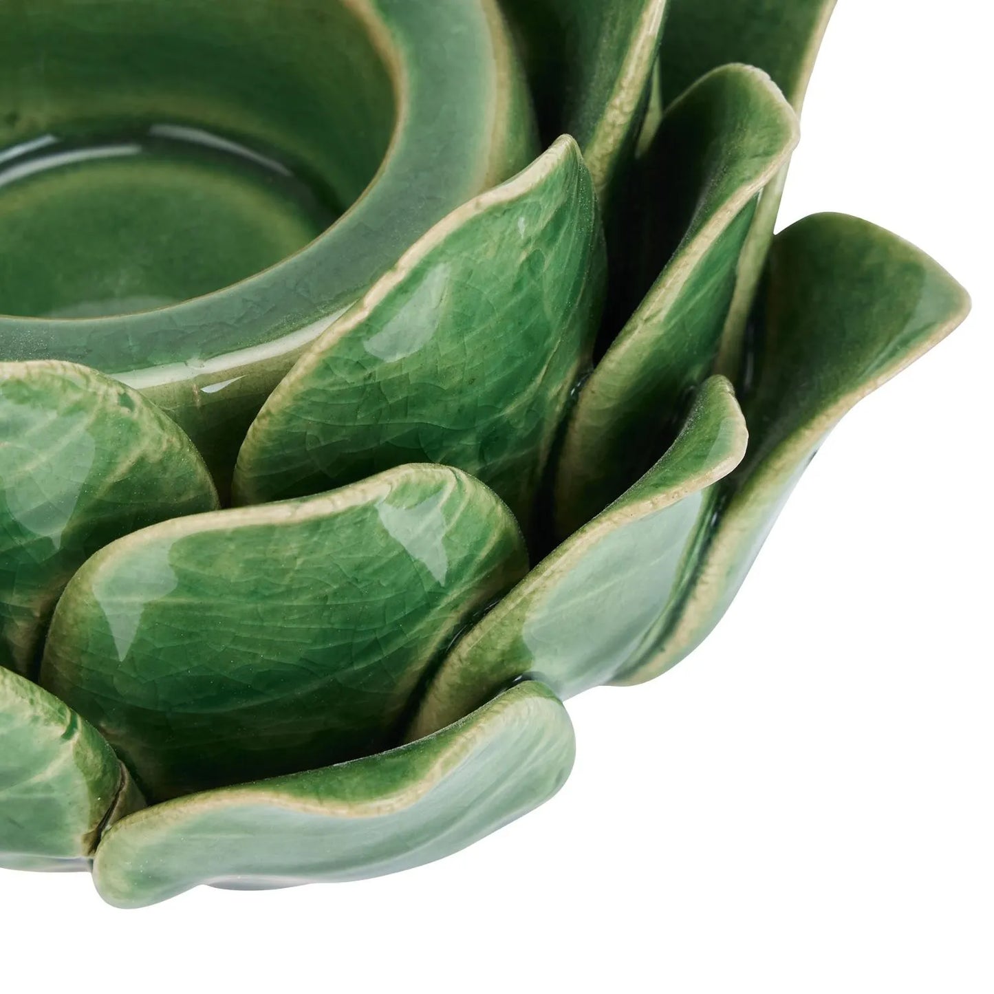 Green Ceramic Artichoke Tea Light Holder with Distressed Glaze -  Decorative Candle Holder 11x7cm  Click Style