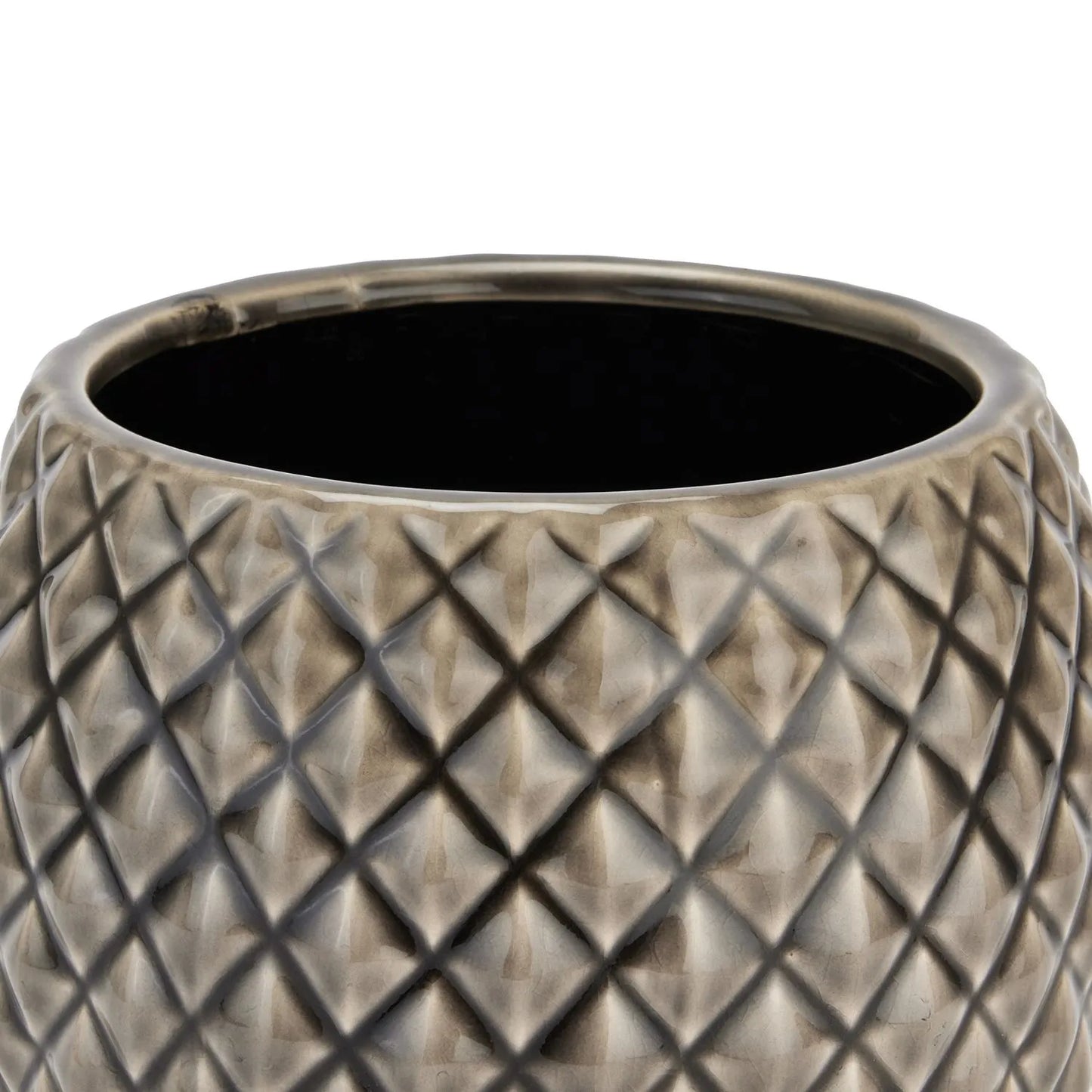 Grey Ceramic Planter with Diamond Pattern – Textured Indoor Plant Pot 20x19cm - Click Style