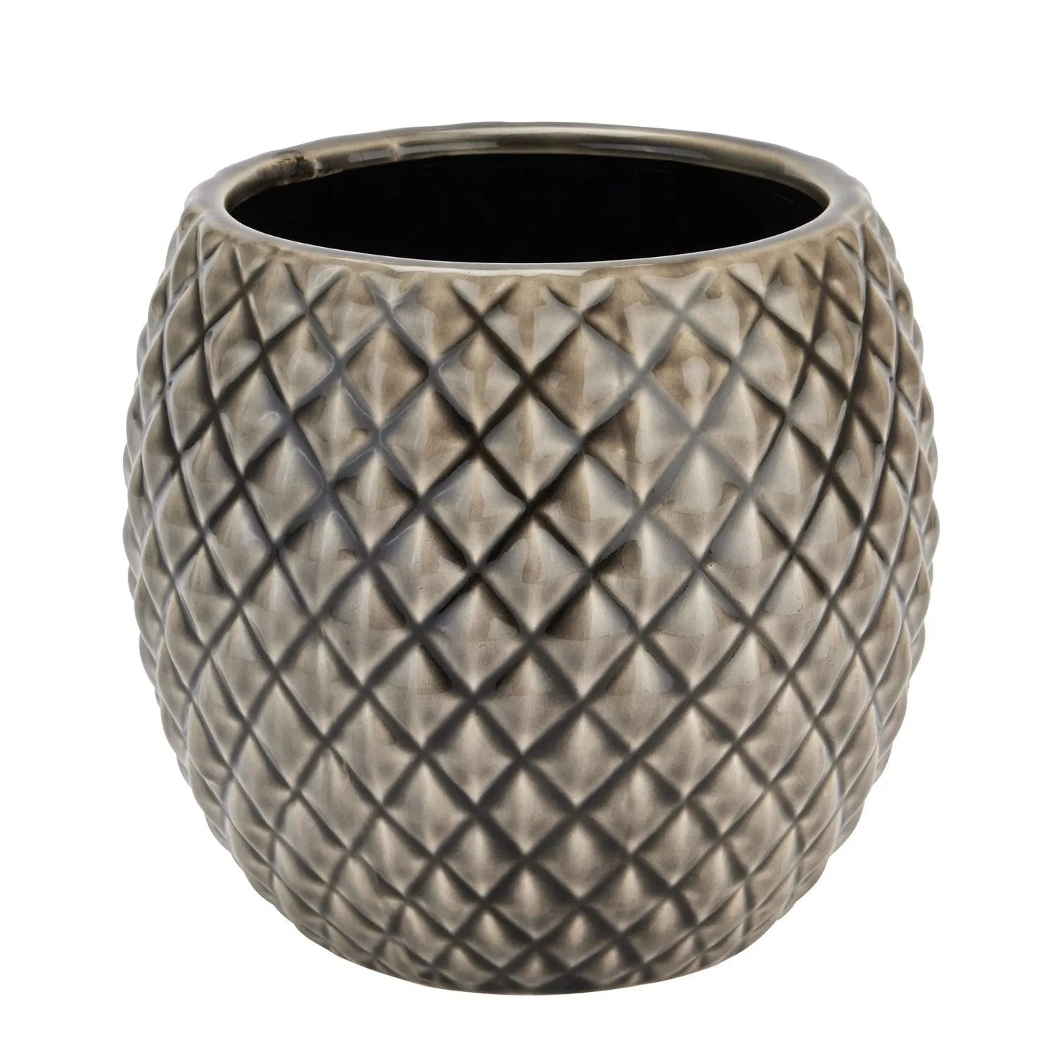 Grey Ceramic Planter with Diamond Pattern – Textured Indoor Plant Pot 20x19cm - Click Style