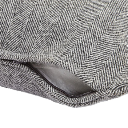 Grey Herringbone Pure Wool Scatter Cushion with Piped Edge & Cushion Insert – Square 45x45cm - Click Style