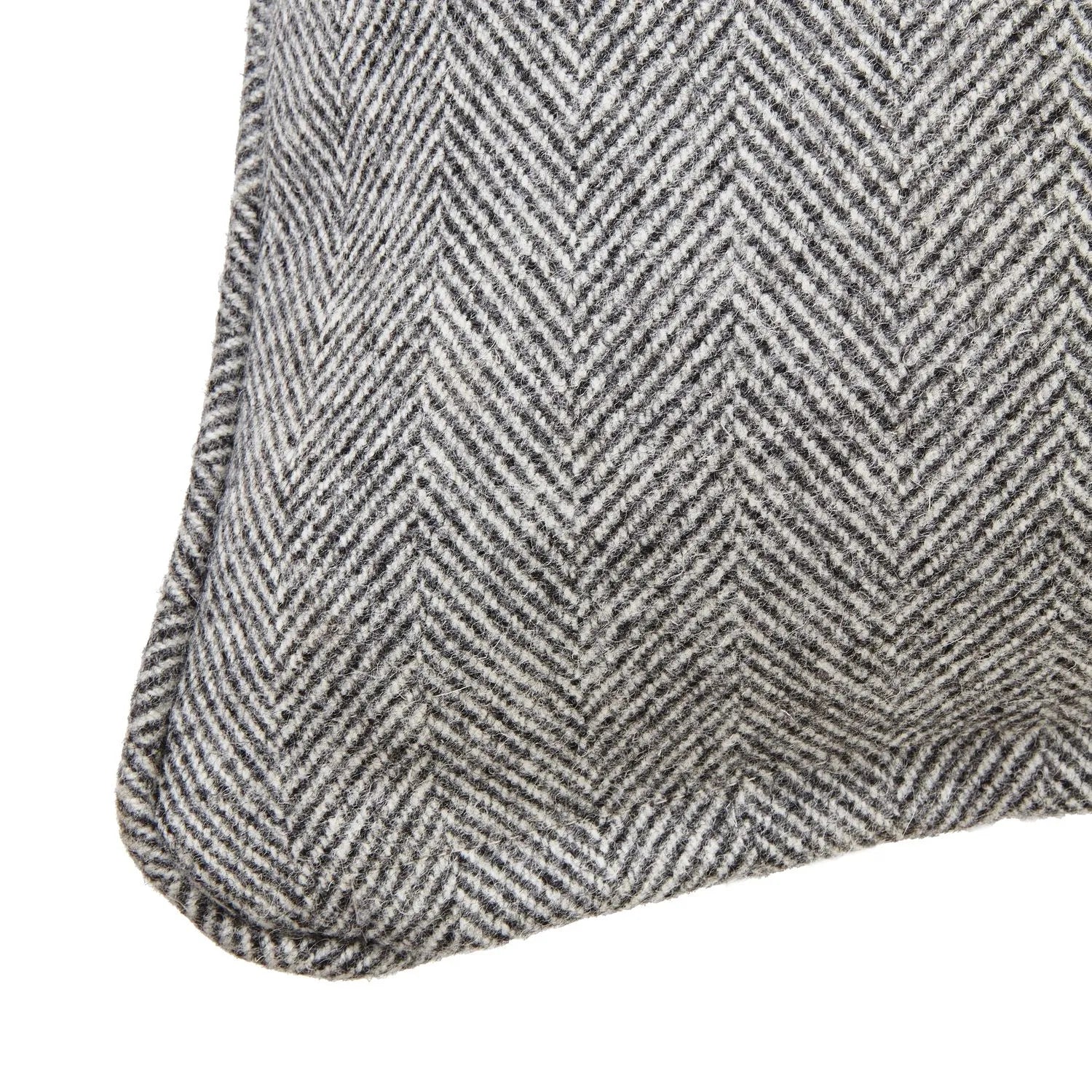 Grey Herringbone Pure Wool Scatter Cushion with Piped Edge & Cushion Insert – Square 45x45cm - Click Style