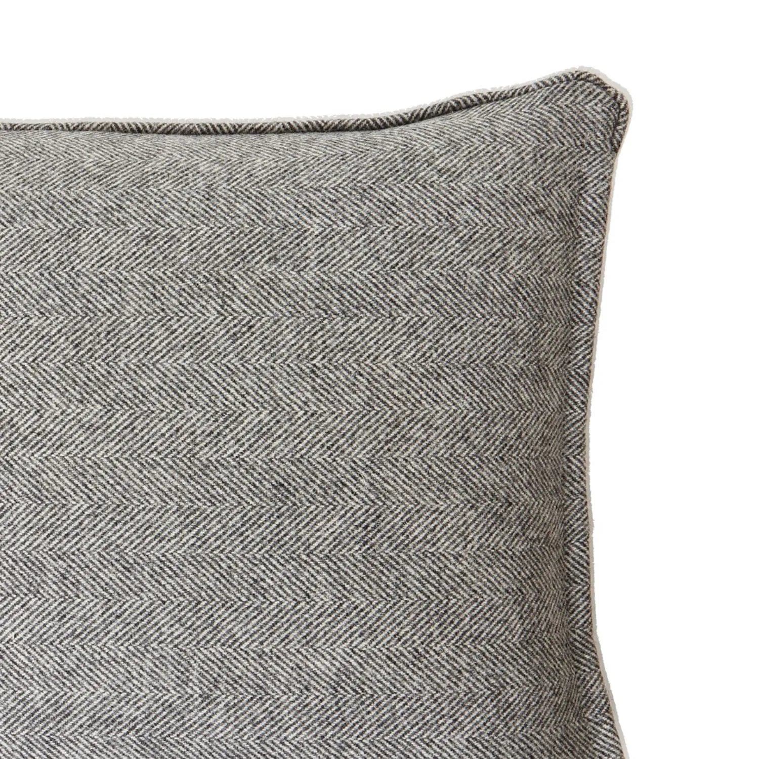 Grey Herringbone Pure Wool Scatter Cushion with Piped Edge & Cushion Insert – Square 45x45cm - Click Style