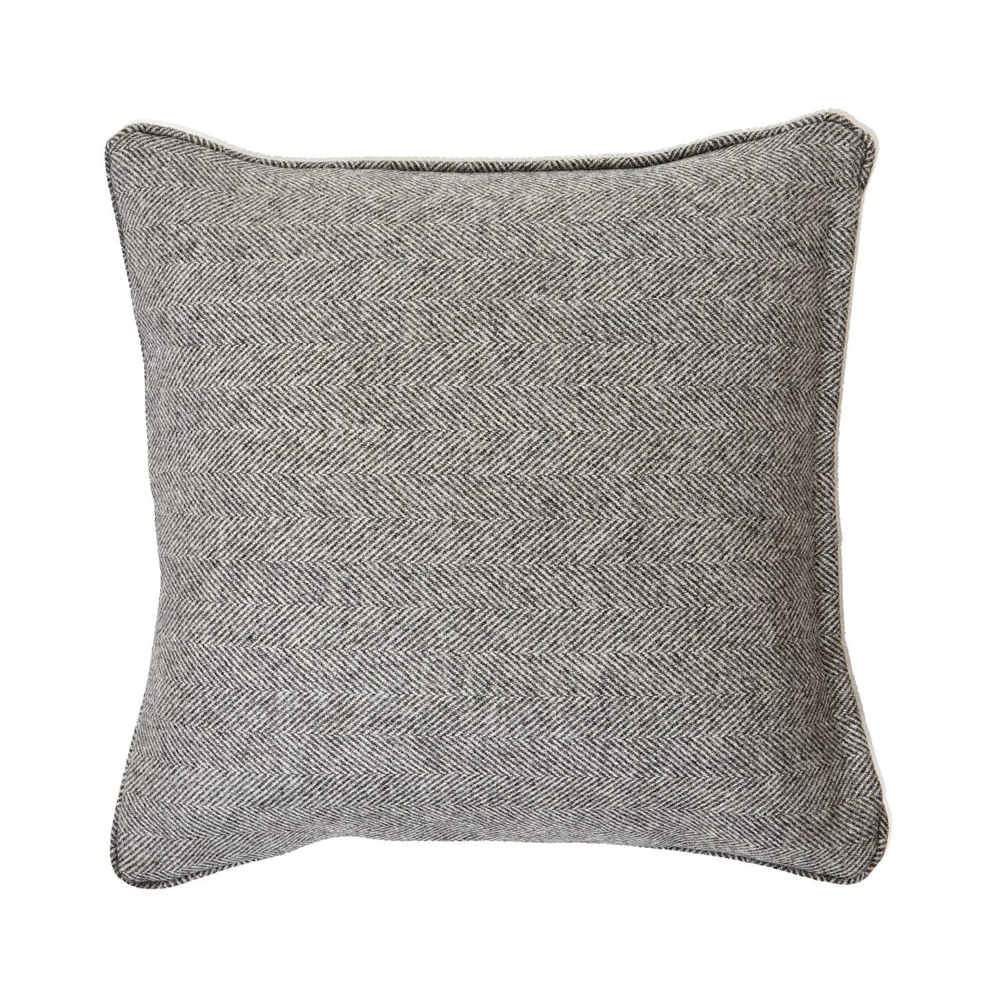 Grey Herringbone Pure Wool Scatter Cushion with Piped Edge & Cushion Insert – Square 45x45cm - Click Style