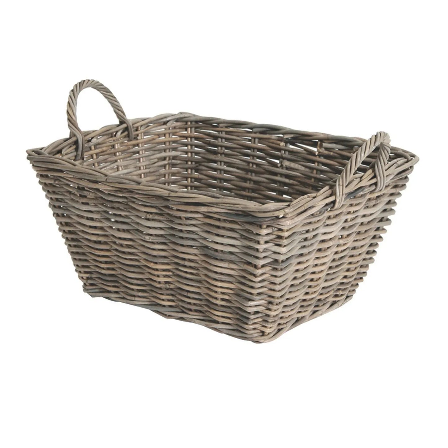 Grey Rattan Kubu Rectangular Basket with Handles – Decorative Storage for Home Organisation 26x53cm - Click Style