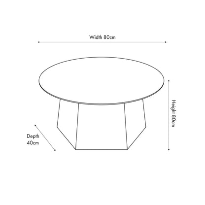 Grey Marble Effect Round Coffee Table with Stone Veneer Top & Dark Brown Pedestal Base – Contemporary Pedestal Coffee Table for Living Rooms Dimensions 40x80x80cm with faceted pedestal base and marble-effect stone veneer top in grey, charcoal and cream veining | Click Style