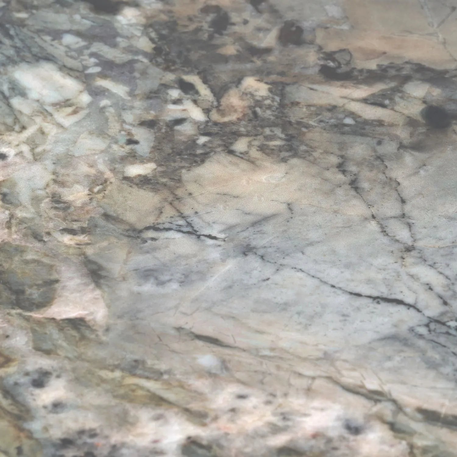 Grey Marble Effect Round Coffee Table with Stone Veneer Top & Dark Brown Pedestal Base – Contemporary Pedestal Coffee Table for Living Rooms 40x80x80cm with faceted pedestal base and marble-effect stone veneer top in grey, charcoal and cream veining | Click Style