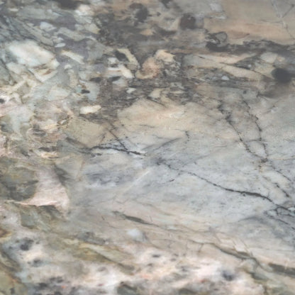 Grey Marble Effect Round Coffee Table with Stone Veneer Top & Dark Brown Pedestal Base – Contemporary Pedestal Coffee Table for Living Rooms 40x80x80cm with faceted pedestal base and marble-effect stone veneer top in grey, charcoal and cream veining | Click Style