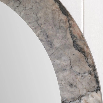 Grey Marble Effect Round Wall Mirror with Stone Veneer Frame – Contemporary Decorative Mirror Ø80xD2cm round mirror with wide marble-effect stone veneer frame in grey, charcoal and cream veining | Click Style