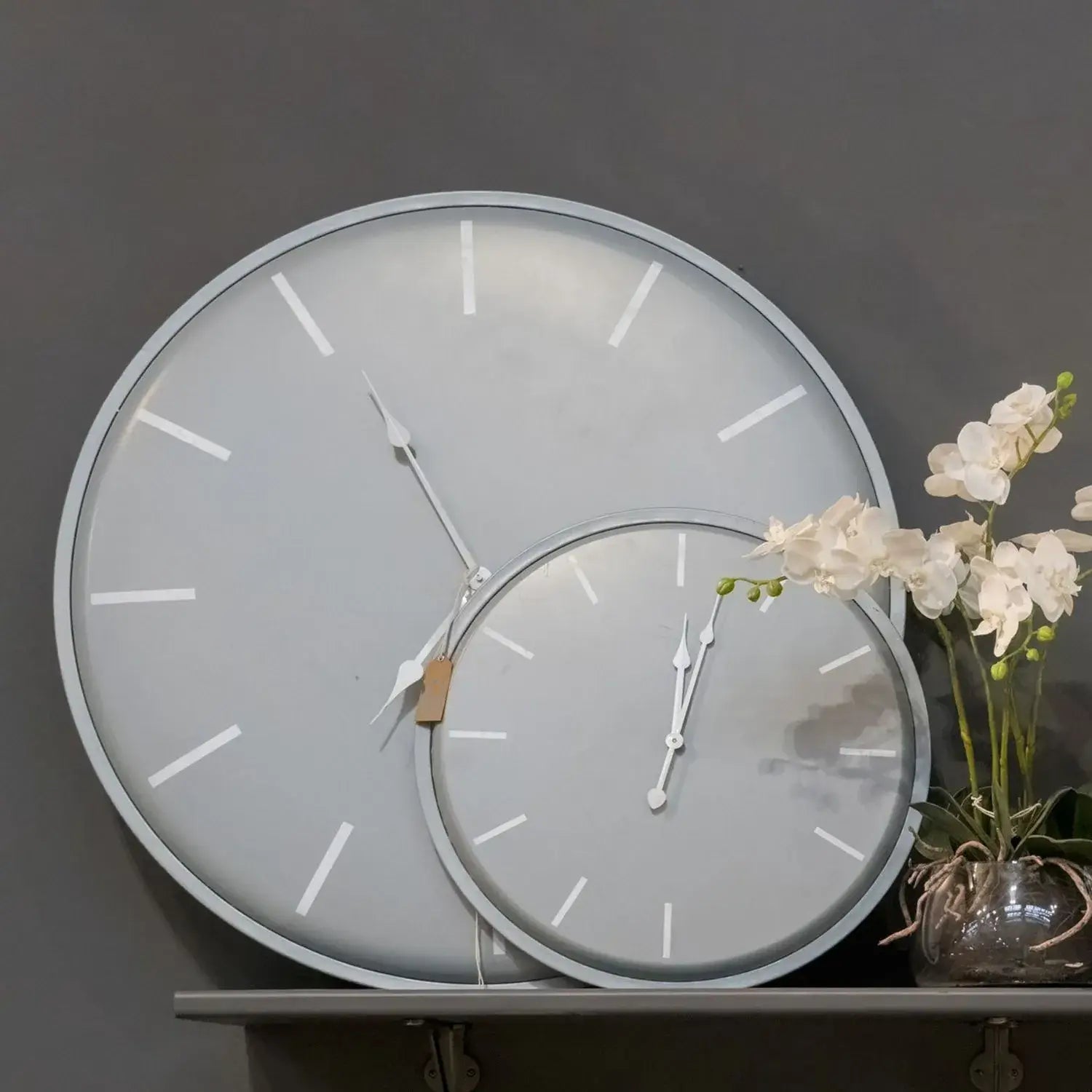 Grey Metal Round Wall Clock with White Baton Markers & Hands 49x49x5cm - Click Style