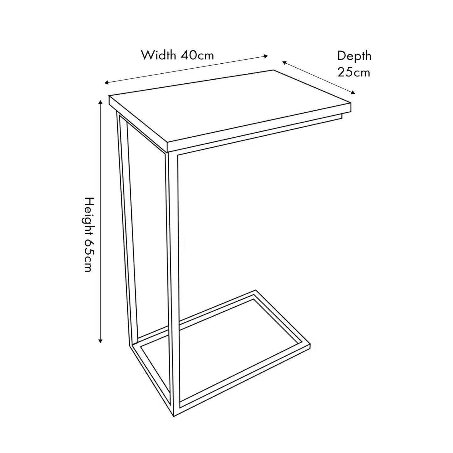 Grey Oak Effect C Table & Sofa Table with Matt Black Metal Frame – Narrow Wooden Supper Side Table Dimensions 65x40cm - Click Style