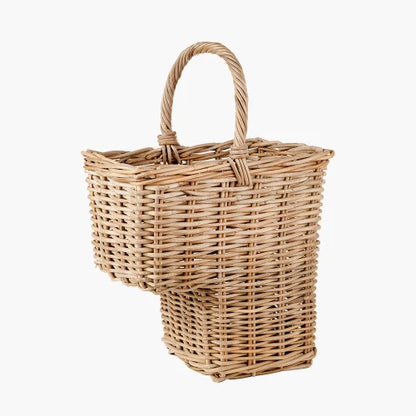 Grey Rattan Kubu Stair Basket with Handle – Decorative Storage for Home Organisation 40x41cm - Click Style