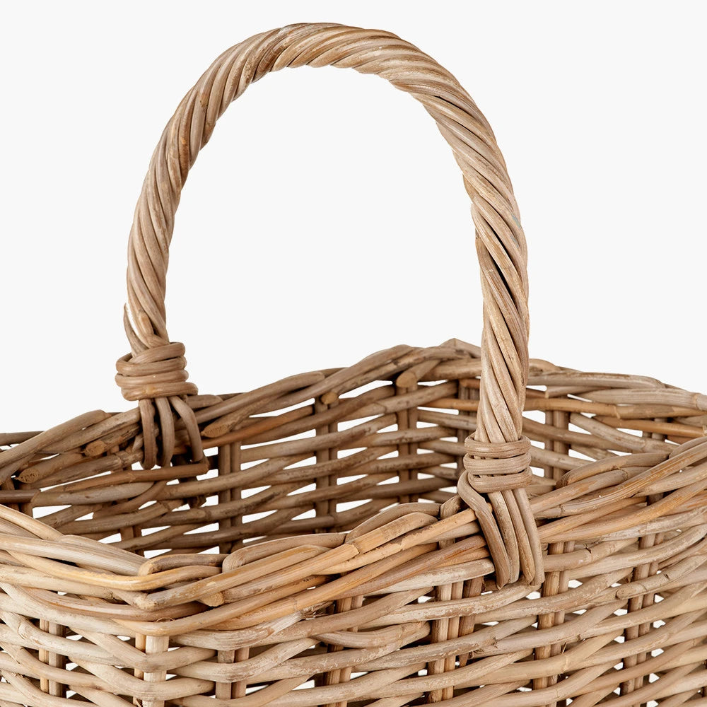 Grey Rattan Kubu Stair Basket with Handle – Decorative Storage for Home Organisation 40x41cm - Click Style