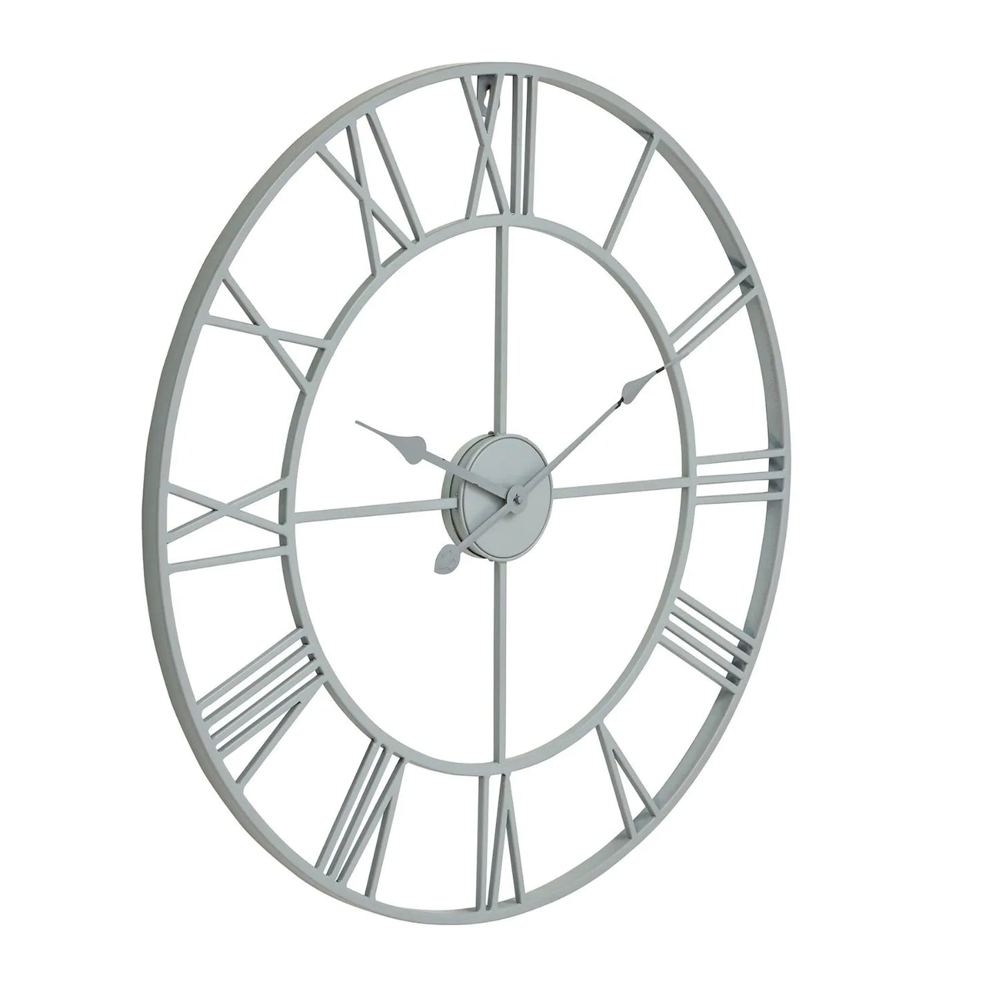 Grey Round Metal Skeleton Wall Clock with Roman Numerals & Grey Hands 70x70x5cm - Click Style